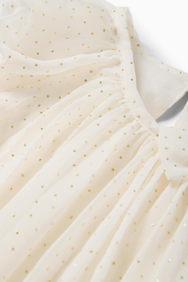 Kinder Mädchen - Plissee-Kleid - gepunktet - cremeweiß