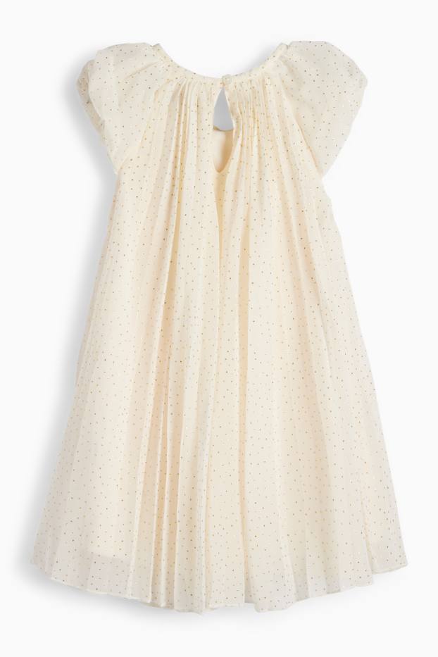 Kinder Mädchen - Plissee-Kleid - gepunktet - cremeweiß