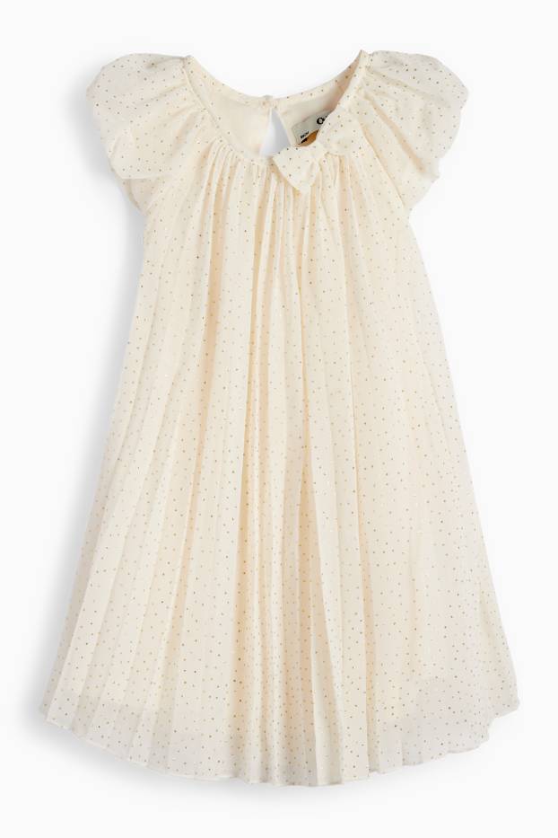 Kinder Mädchen - Plissee-Kleid - gepunktet - cremeweiß