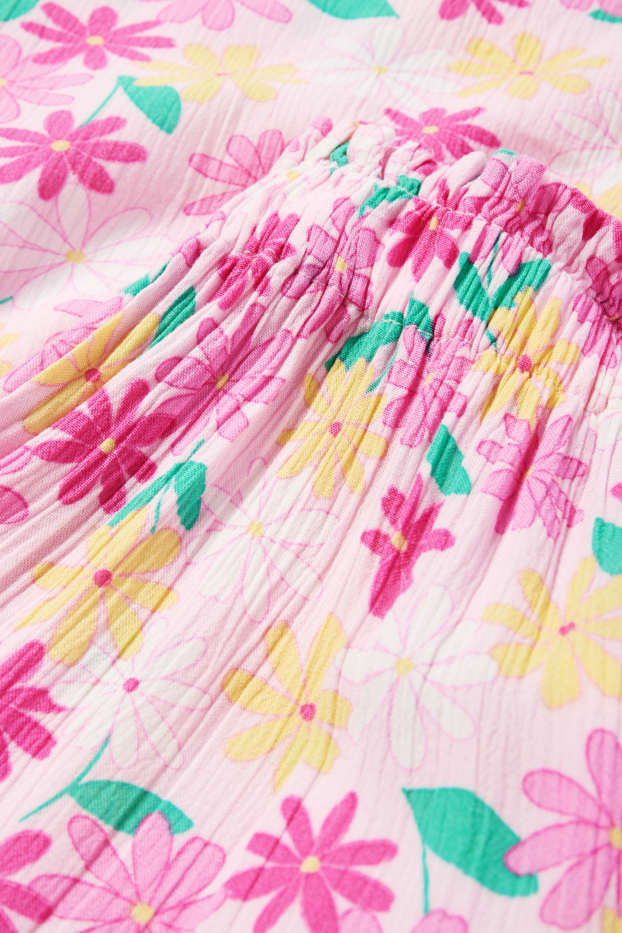 Kinder Mädchen - Stoffhose - geblümt - strukturiert - rosa