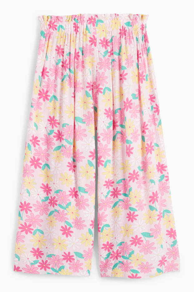Kinder Mädchen - Stoffhose - geblümt - strukturiert - rosa