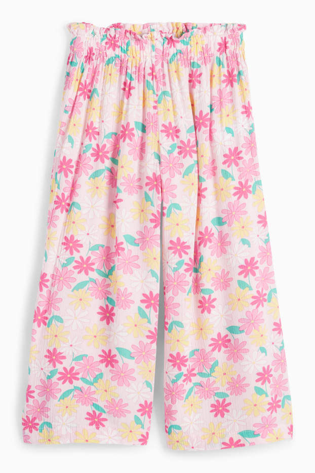 Kinder Mädchen - Stoffhose - geblümt - strukturiert - rosa