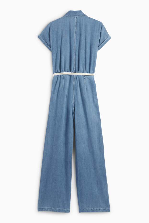 Damen - Jeans-Jumpsuit mit Gürtel - helljeansblau