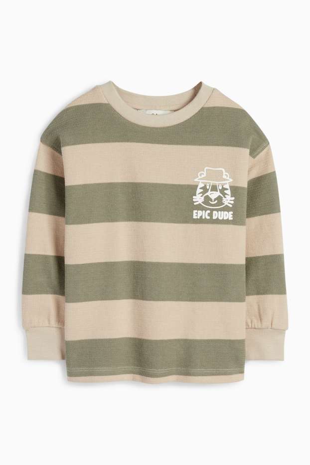 Kinder Buben - Tiger - Sweatshirt - gestreift - strukturiert - beige