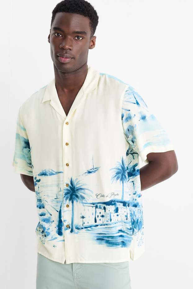 Home - Camisa - regular fit - coll solapa - estampada - blanc trencat