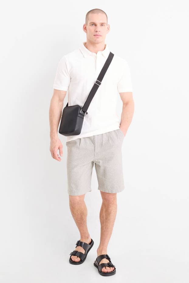 Herren - Shorts - Leinen-Mix - gestreift - hellgrau