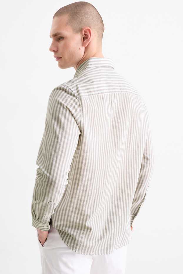 Men - Shirt with linen content - regular fit - kent collar - striped - light gray