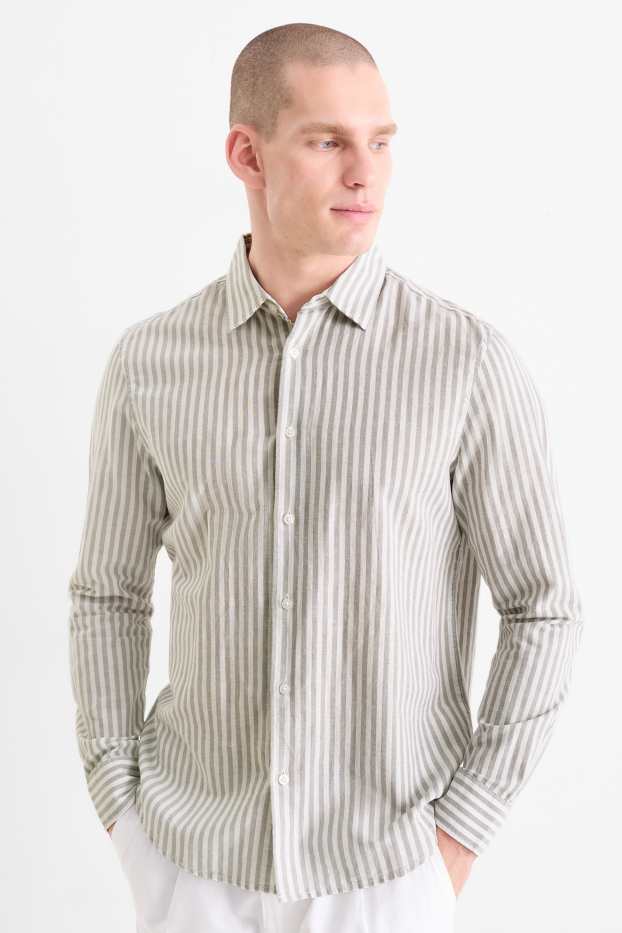 Men - Shirt with linen content - regular fit - kent collar - striped - light gray
