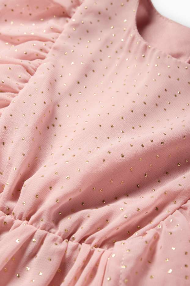 Kinder Mädchen - Kleid - gepunktet - dunkelrosa