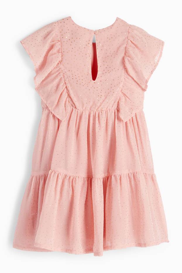 Kinder Mädchen - Kleid - gepunktet - dunkelrosa