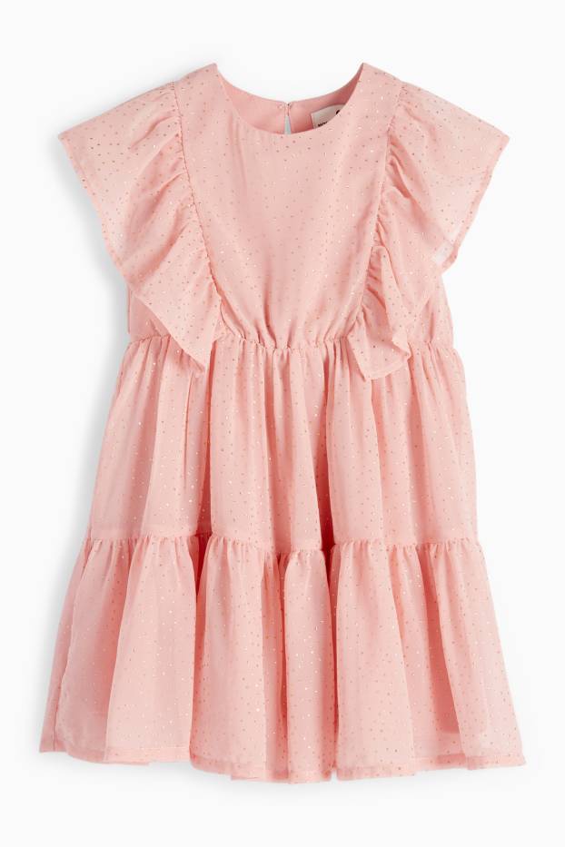 Kinder Mädchen - Kleid - gepunktet - dunkelrosa