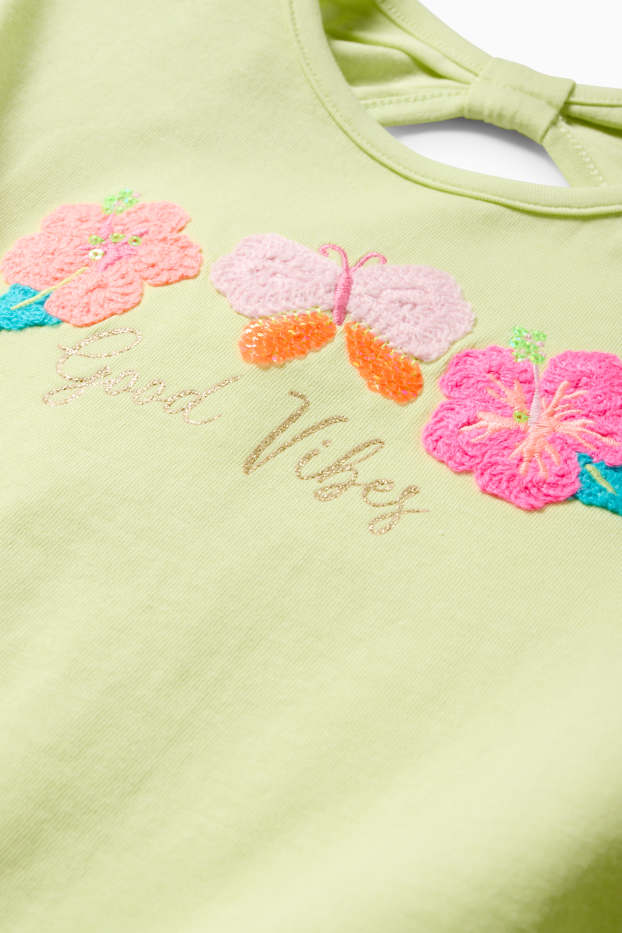 Niños: niñas - Flores y mariposa - camiseta de manga corta - verde claro