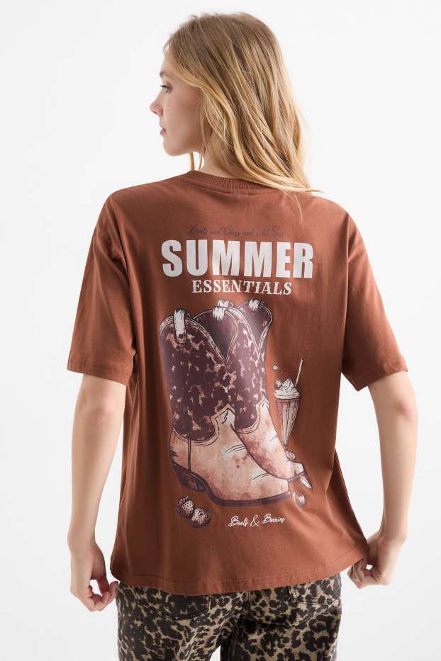Women - T-shirt - oversized - brown