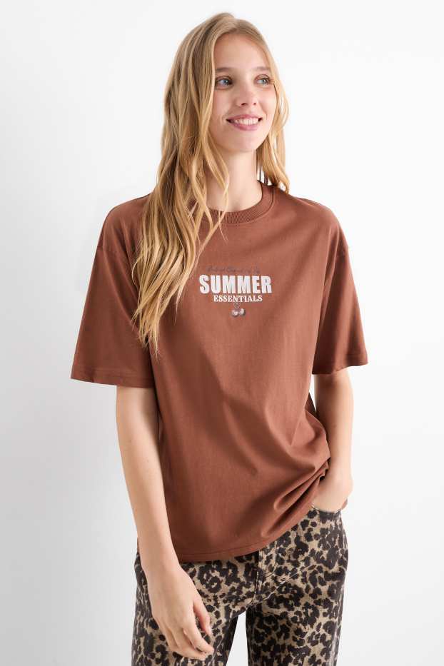 Women - T-shirt - oversized - brown