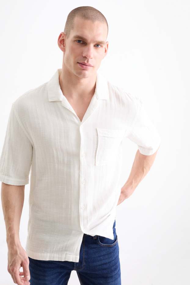 Herren - Musselin-Hemd - Relaxed Fit - Reverskragen - weiss