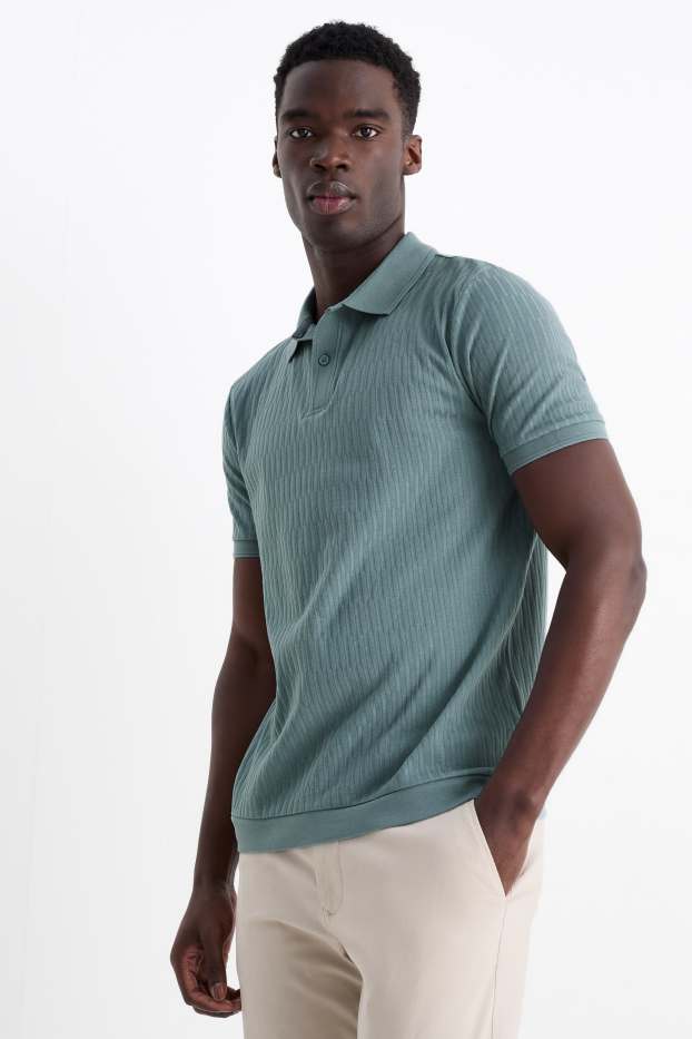 Men - Polo shirt - textured - green