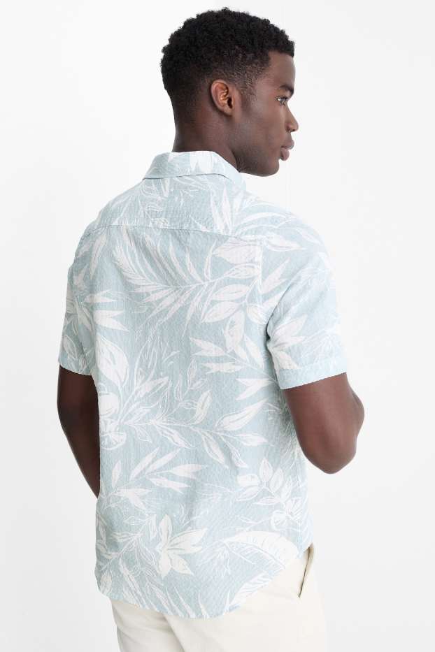 Men - Shirt - regular fit - kent collar - patterned - textured - light turquoise