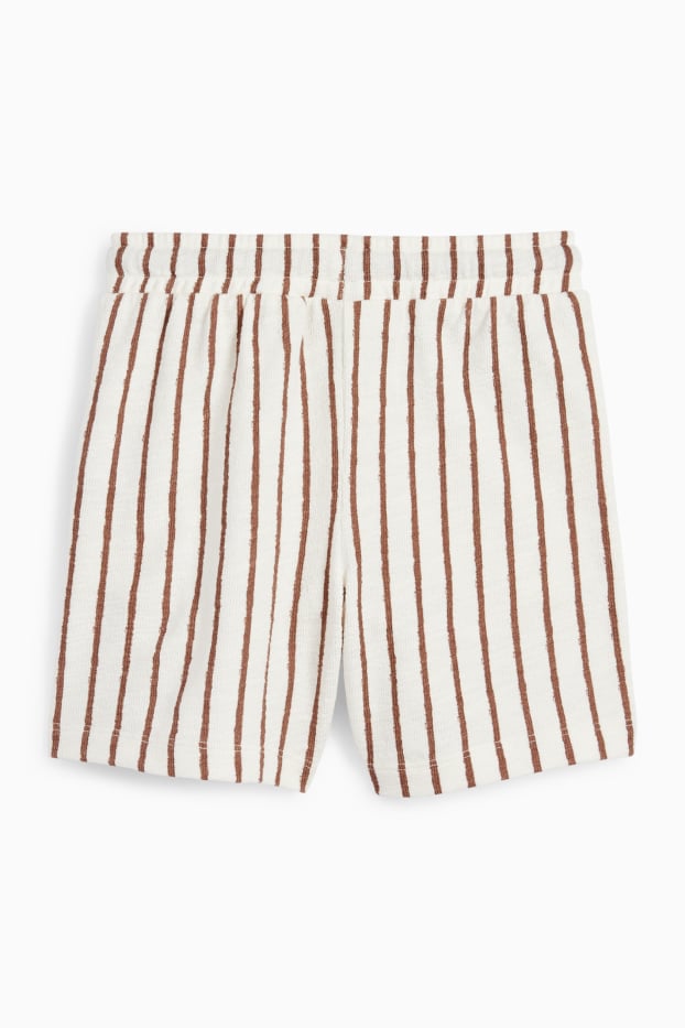 Kinder Buben - Palme - Bermudas - gestreift - strukturiert - cremeweiß