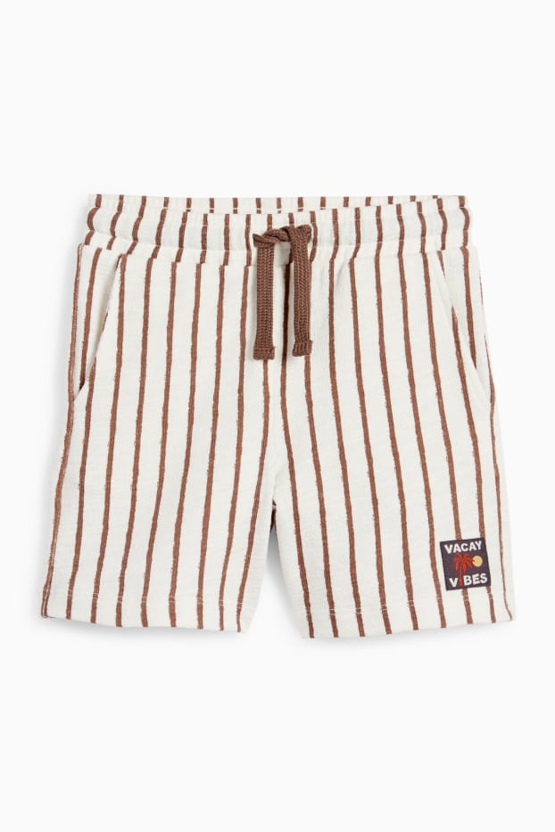 Kinder Buben - Palme - Bermudas - gestreift - strukturiert - cremeweiß