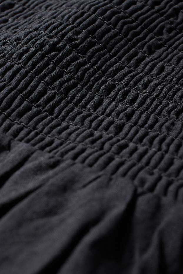 Femei - Rochie în A - broderie englezească - cu fronseuri - negru