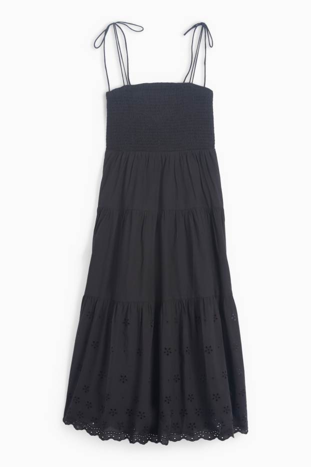 Femei - Rochie în A - broderie englezească - cu fronseuri - negru