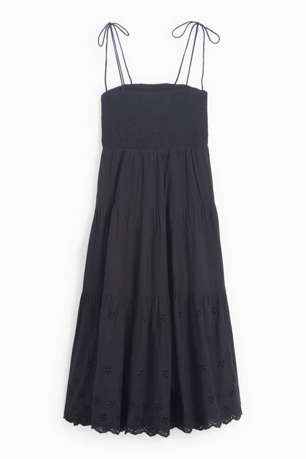 Femei - Rochie în A - broderie englezească - cu fronseuri - negru