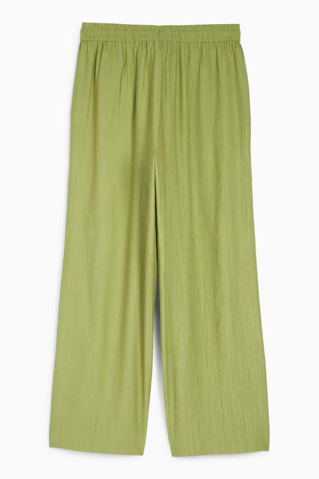 Damen - Stoffhose - High Waist - Wide Leg - strukturiert - grün