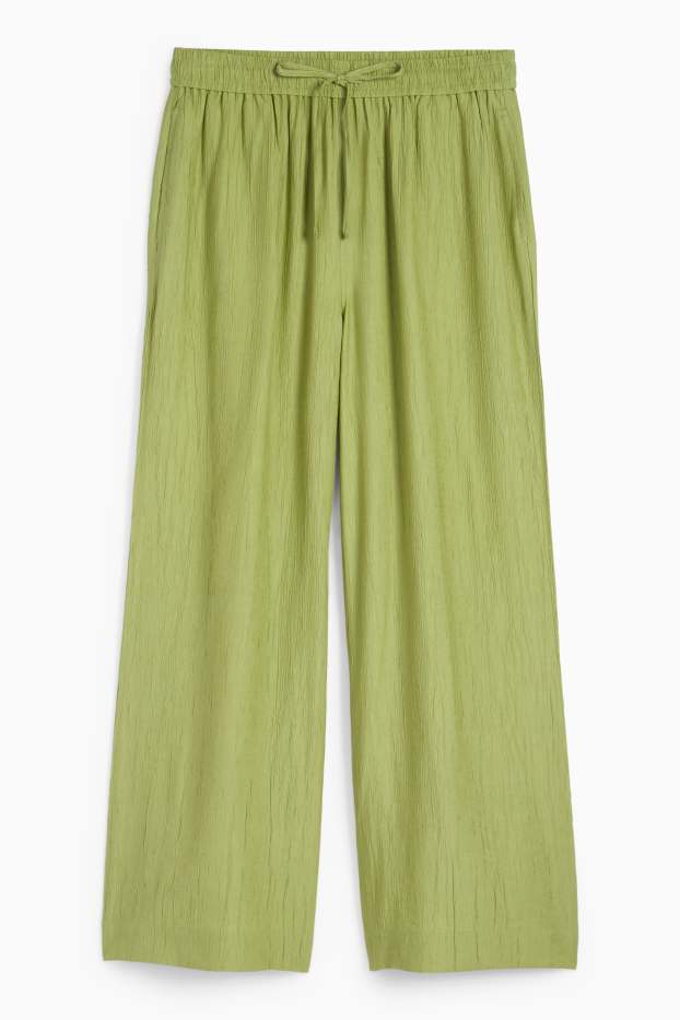 Damen - Stoffhose - High Waist - Wide Leg - strukturiert - grün