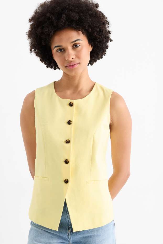 Femmes - Gilet sans manches - tailored fit - lin mélangé - jaune clair