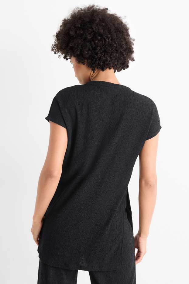 Donna - T-shirt - slim fit - tessuto tramato - nero