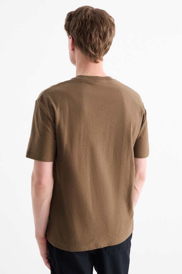 Heren - T-shirt - relaxed fit - met structuur - donkergroen