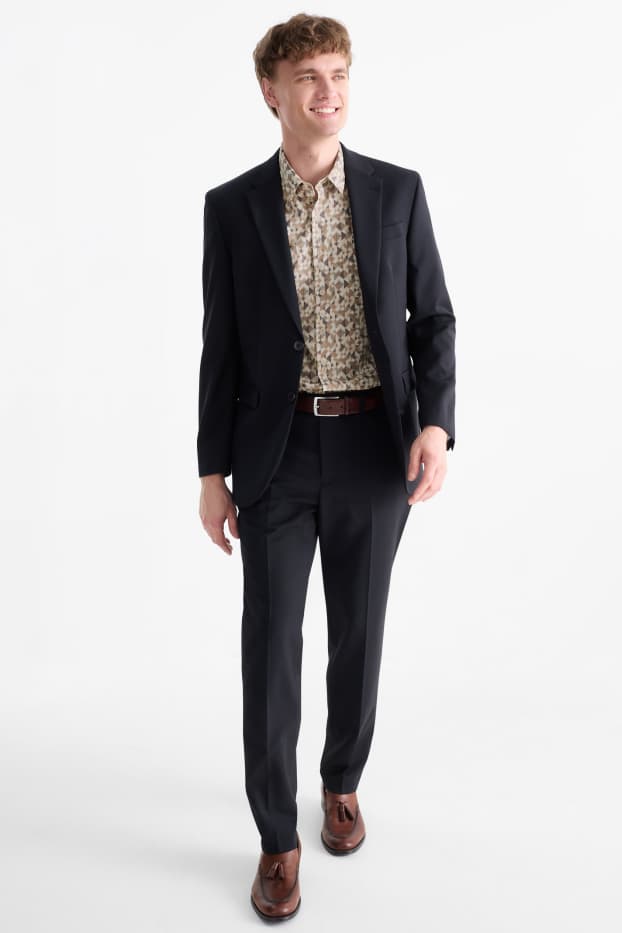 Mężczyźni - Koszula biznesowa - slim fit - kołnierzyk kent - ze wzorem - beżowy / brązowy