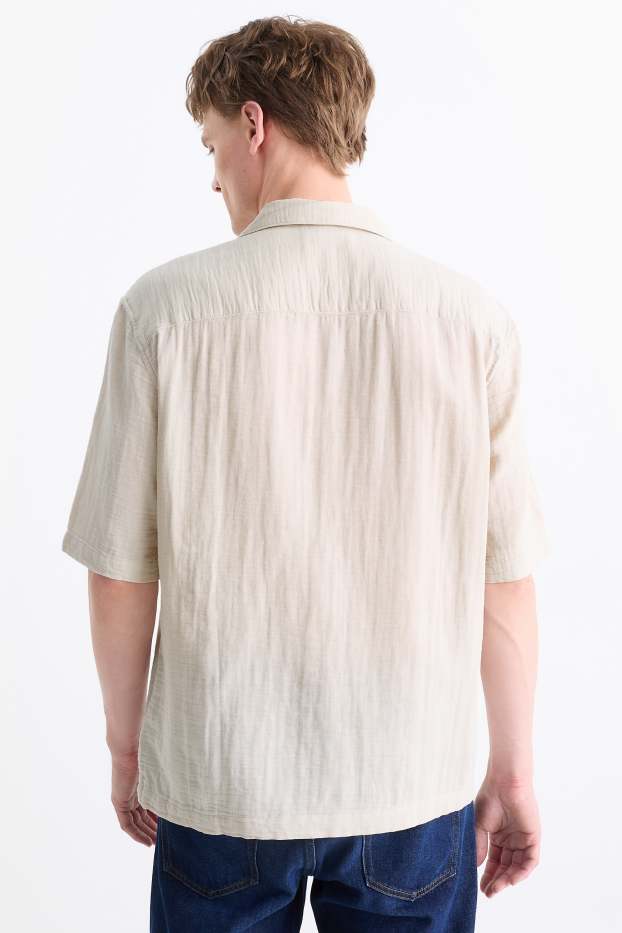 Bărbați - Cămașă din muselină - relaxed fit - guler cu rever - bej deschis