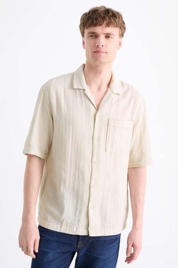 Bărbați - Cămașă din muselină - relaxed fit - guler cu rever - bej deschis
