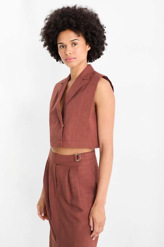 Mujer - Chaleco crop con parte lino - regular fit - marrón