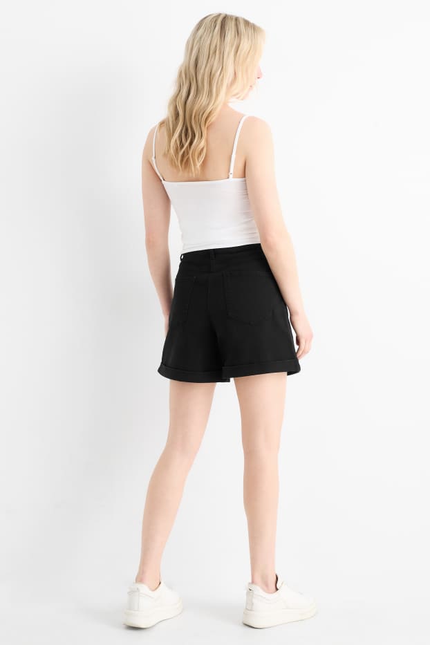 Donna - Shorts di jeans - vita alta - nero