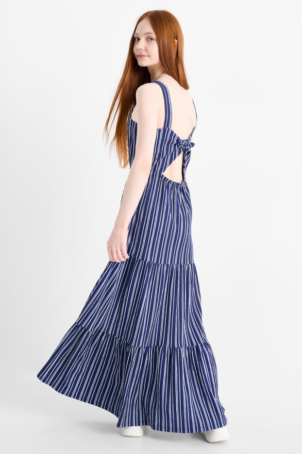 Kinderen: meisjes - Jurk - gestreept - met structuur - donkerblauw / wit