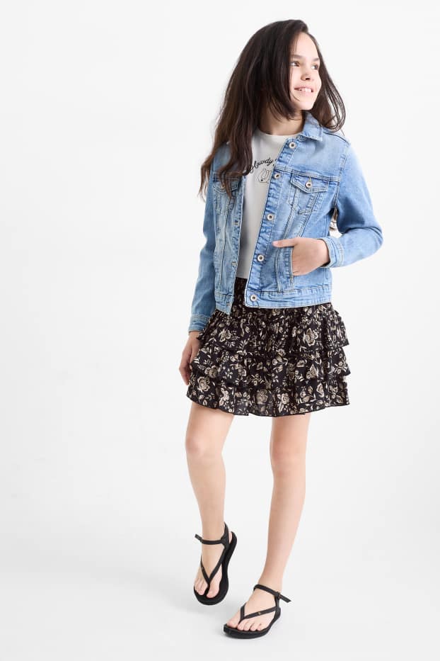 Nena - Flor i ferradura - conjunt - samarreta de màniga curta i faldilla - 2 peces - marró / blanc trencat