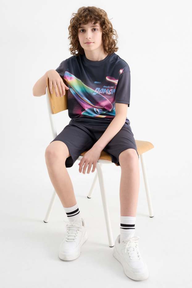 Enfants garçons - Skateboard - ensemble - haut et short de sport - 2 pièces - gris foncé