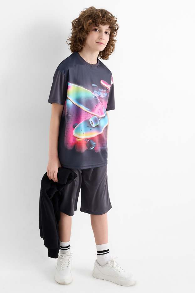 Enfants garçons - Skateboard - ensemble - haut et short de sport - 2 pièces - gris foncé