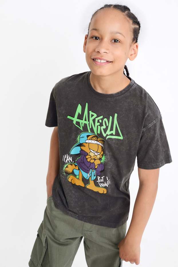 Děti - chlapci - Garfield - tričko s krátkým rukávem - tmavošedá
