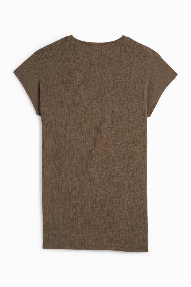 Femmes - T-shirt - slim fit - texturé - taupe
