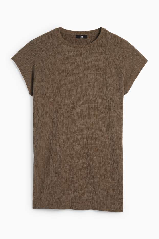 Femmes - T-shirt - slim fit - texturé - taupe