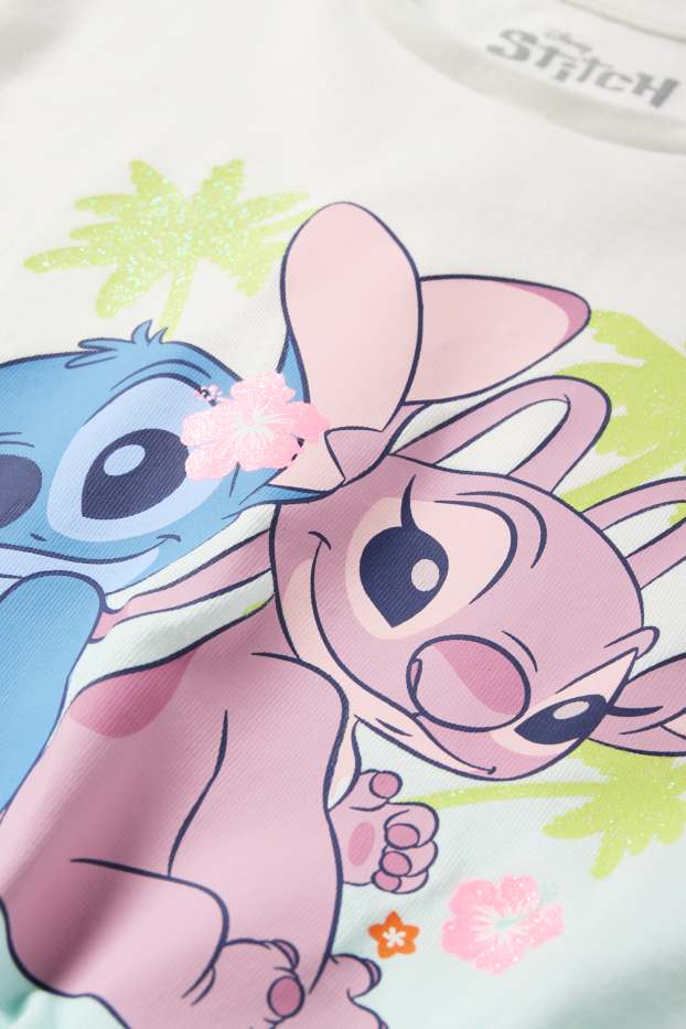 Bambine - Lilo & Stitch - t-shirt con nodo - a coste - bianco crema