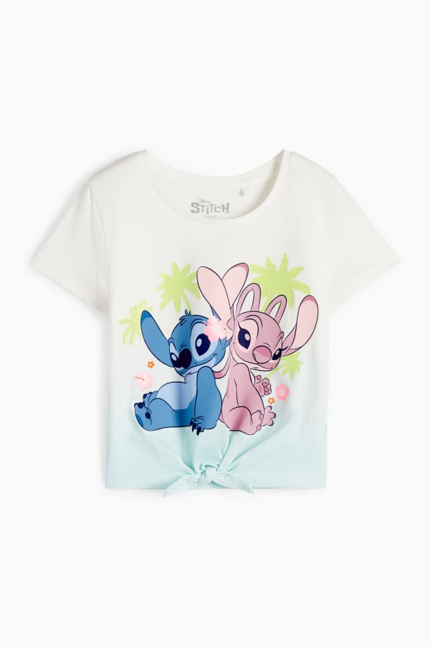 Bambine - Lilo & Stitch - t-shirt con nodo - a coste - bianco crema