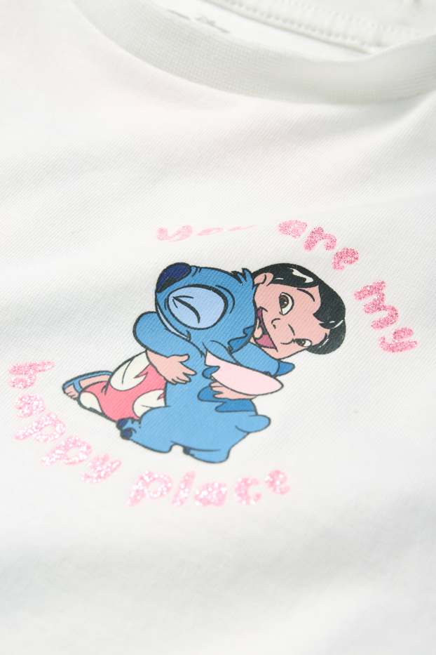 Kinder Mädchen - Lilo & Stitch - Set - Kurzarmshirt und Radlerhose - 2 teilig - weiss / rosa