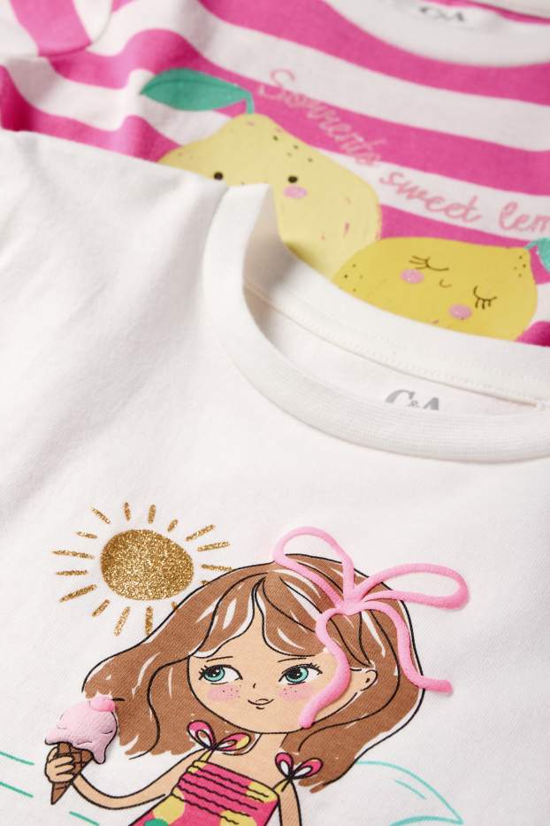 Bambine - Confezione da 2 - limone e bambina - maglia a maniche corte - bianco / rosa
