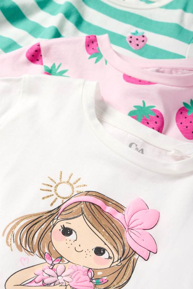 Enfants filles - Lot de 3 - fraise - T-shirt - blanc / rose