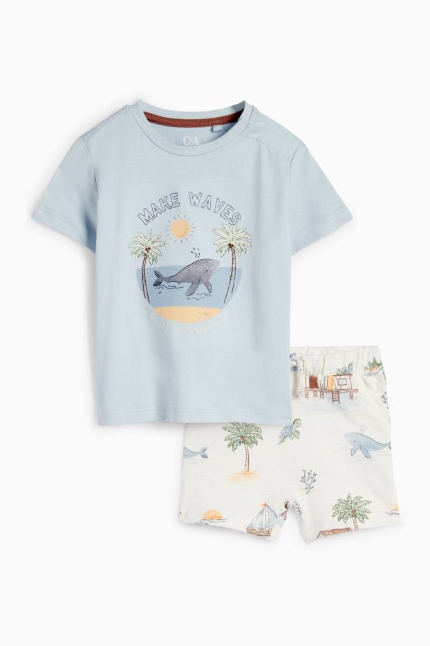 Bébés garçons - Plage - tenue bébé - 2 pièces - bleu / crème