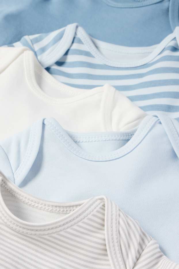 Baby Jungen - Multipack 5er - Baby-Body - gestreift - weiss / hellblau